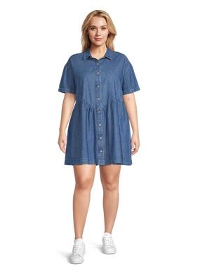 denim dress size 4 Square Neck 3/4 Sleeve Front Bow Detail 26 waist Wishlists Long Plain Denim Dress Size:44 US (6/8)